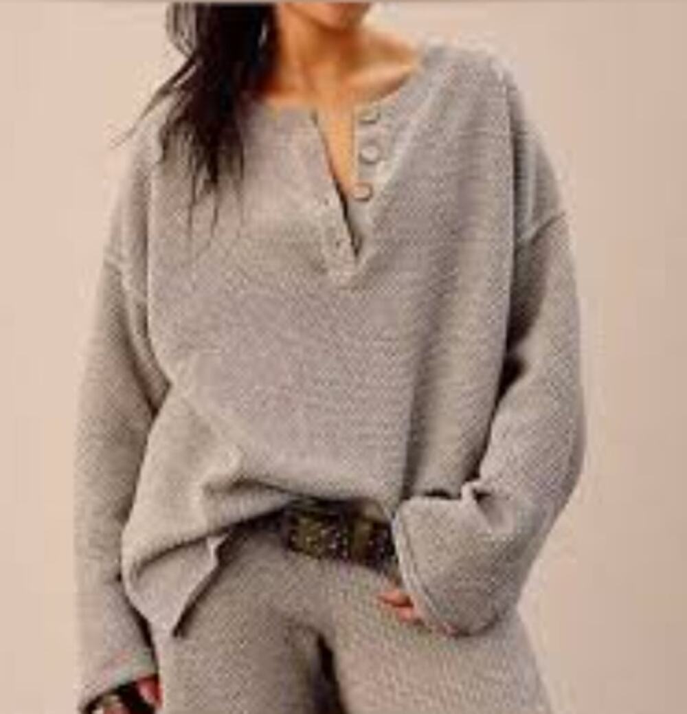 Free People Beach Womens Waffle Knit Hailey Sweater Size Large Gray Tan Color